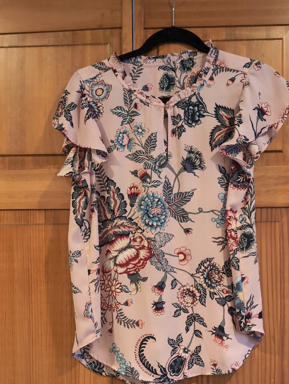 LOFT Blush Floral Ruffle Sleeve Blouse